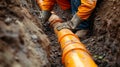 Worker Installing Underground Pipeline. AI generated Royalty Free Stock Photo