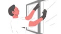 Worker installing a window. Vector illustration of a male constructor in glasses and gloves fixing, replacing or installing new