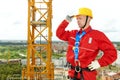 Worker joiner at building site Royalty Free Stock Photo