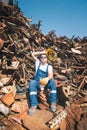 Worker in a junkyard Royalty Free Stock Photo