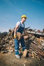 Worker in a junkyard Royalty Free Stock Photo