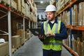 Worker with laptop computer in mail order warehouse Royalty Free Stock Photo