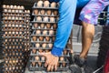 Worker life sort egg panel in wholesale market on truck Royalty Free Stock Photo