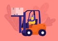 Worker Lifting Cargo on Forklift Machine in Warehouse. Freight Shipping and Logistics Concept. Employee in Uniform