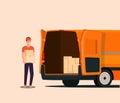 Worker loads boxes in a cargo van.
