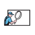 Worker Magnifying Glass Billboard Cartoon