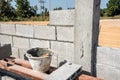 Worker make concrete wall by cement block Royalty Free Stock Photo