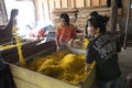 Worker makeing yellow noodles. Sumatra Royalty Free Stock Photo