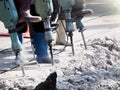 A Worker man drilling in concrete Royalty Free Stock Photo