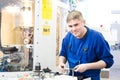 Worker measuring detail Royalty Free Stock Photo