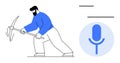 Worker Mining Data with Pickaxe Symbolizing Voice Input and Digital Communication Royalty Free Stock Photo