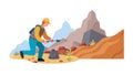 Worker Mining Rocks with Pickaxe and Shovel Vector, vector design Generative AI Royalty Free Stock Photo