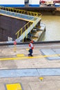 Worker at miraflores weir of Panama Canal