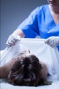 Worker of mortuary covering the dead body