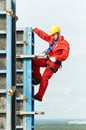 Worker mounter at construction site Royalty Free Stock Photo