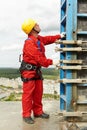 Worker mounter at construction site Royalty Free Stock Photo