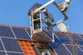 Worker is mounting a photovoltaic system on a roof