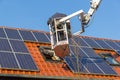 Worker is mounting a photovoltaic system on a roof