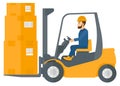 Worker moving load by forklift truck Royalty Free Stock Photo