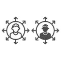 Worker multitasking line and solid icon. Finance efficient person with many arrows symbol, outline style pictogram on Royalty Free Stock Photo