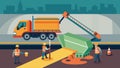 A worker operates a concrete pumper truck filling the underpass walls with liquid concrete as others use tools to smooth