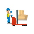 Worker Operating Forklift Machine