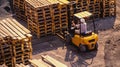 A worker operating a forklift moving pallets of building materials to different areas of the site Royalty Free Stock Photo