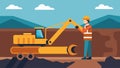 A worker operating a heavy machinery carefully lowering a section of pipeline into a trench.. Vector illustration. Royalty Free Stock Photo