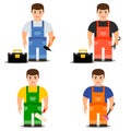 Worker in overalls, vector illustration.