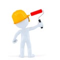 Worker with paint roll painting invisible wall Royalty Free Stock Photo