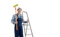 worker - painter with tool on white background  isolated Royalty Free Stock Photo