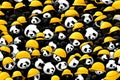Worker pandas background, labor day theme.