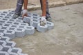 Worker paving new parking places 3 Royalty Free Stock Photo