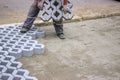 Worker paving new parking places Royalty Free Stock Photo