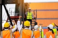 Worker people clap hands after finishing up a meeting outdoor, Successful diversity group of business people, Teams success Royalty Free Stock Photo