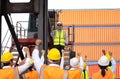 Worker people clap hands after finishing up a meeting outdoor, Successful diversity group of business people, Teams success Royalty Free Stock Photo