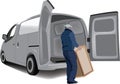 Worker person loads the van with furniture -