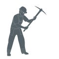 Worker with a pickaxe vector illustration black silhouette profile Royalty Free Stock Photo