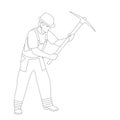 Worker with a pickaxe vector illustration lining draw profile Royalty Free Stock Photo