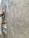 Worker Plastering Cement on Concrete Wall Royalty Free Stock Photo