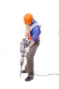 Worker with pneumatic hammer drill equipment isolated Royalty Free Stock Photo