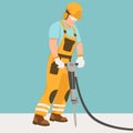 Worker with a pneumatic hammer vector illustration flat style profile Royalty Free Stock Photo