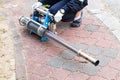 Worker preparing machine to fog with insecticides to kill aedes Royalty Free Stock Photo