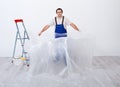 Worker preparing to paint a room Royalty Free Stock Photo