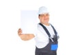 Worker presenting empty board Royalty Free Stock Photo