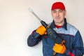 worker, professional with hammer drill, perforator Royalty Free Stock Photo