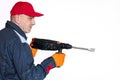 worker, professional with hammer drill, perforator Royalty Free Stock Photo