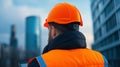 Worker with protective gear in urban setting rear view image, ai generated Royalty Free Stock Photo