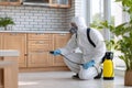 Worker Providing Thorough Pest Management in Clean Kitchen Royalty Free Stock Photo