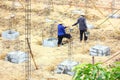 The worker put on cement in to piling hole with sreel structure for making reinforced cement for new building